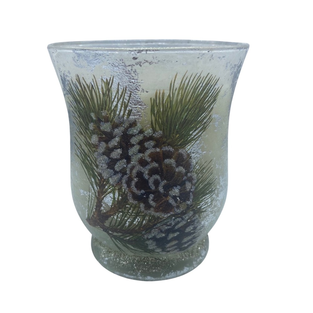 Pier 1 Imports Holiday Forest Scented Candle Frosted Glass Pine Cone Hurricane